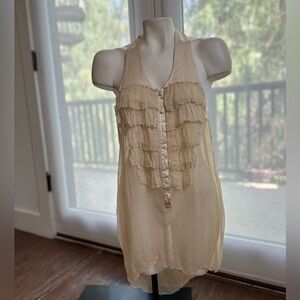 TFNC Sheer Cream Halter Ruffled Dress